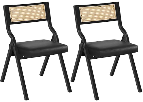 Yaheetech 2er Set Klappstuhl Rattanstuhl Küchenstühle mit Metallgestell Polsterstuhl Moderne Esszimmerstühle Rattan klappbar, schwarz