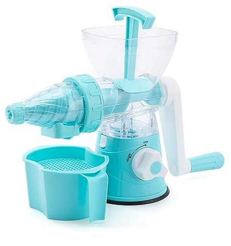 Runioney 1 pièce Extracteur de Jus Manuel Ventouse en Silicone Fond Extracteur de Jus à Manivelle Rangement Facile Portable Chaise de Jus Manuel Bleu