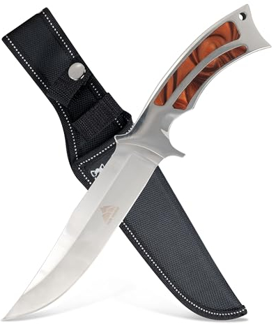 by GER-SABER Jagdmesser festehende Drop-Point-Klinge inkl. Gürtelholster 29cm Einhandmesser - Outdoor Messer für jedes Abenteuer, Survival Bowiemesser für Camping, Jagd, Wandern und mehr (A11)