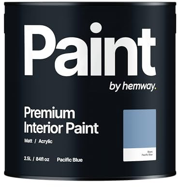 Hemway - Premium Interior Paint - Pacific Blue 2.5 L | Indoor Matt Finish, Acrylic & Water-Based Emulsion | Quick Dry & High Coverage for the Kitchen, Bathroom & Bedroom