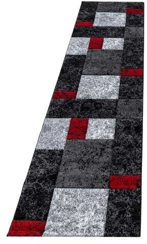 Kurzflor Teppich Hara rechteckig, Farbe:Rot, Größe:80 X 300 cm