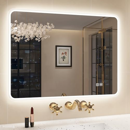 STARLEAD Badspiegel-mit-Beleuchtung 80x60cm, Dimmbar, 3 Farbtemperaturen 3000K-6500K, Badezimmerspiegel mit Entfoggen, Speicherfunktion, IP44 LED-Spiegel-Bad, HD Hartglas, Horizontal/Vertikal
