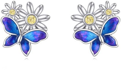 Schmetterling Gänseblümchen Ohrstecker für Damen 925 Sterling Silber Gänseblümchen Ohrringe Ohrstecker für Mädchen Schmetterling Schmuck Geschenk