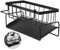 Huiguli Organisateur Evier Cuisine, Porte Eponge Evier Cuisine avec Bac De Vidange Automatique et Porte-Serviettes, Acier au Carbone Éponge Support Evier pour Brosse Chiffons Savons, Noir