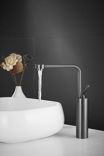 Wasserhahn Bad Schwarz Badarmatur Hoch, Waschtischarmatur aus Kupfer 360° Schwenkbar ﻿