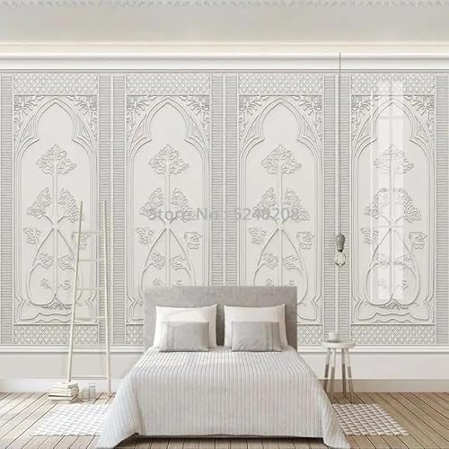 TANYANG Benutzerdefinierte Wandbild Tapete 3D Europäischen Stil Gips Geschnitzt Weiß Dekorative Gitter Hintergrund Wandbild Home Decor 200Cm(W)×140Cm(H)