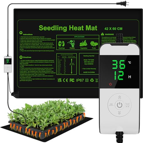 WADEO Heat Mat for Plants [54 X 27 cm] [30W] [24H Heating] Seedling Heat Mat with Thermostat 5 to 45°C, Timing Function 0-12H, Heated Propagator for Mushroom, Reptile, Spider, Snake