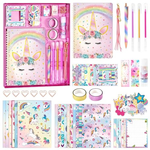 WERNNSAI Kinder DIY Notizbuch Set - Einhorn Geschenke für Mädchen Journal Set für Kinder Tagebuchset für Mädchen Journal Schreibwaren-Set mit Scrapbook Zubehör Set für Kinder Geschenke