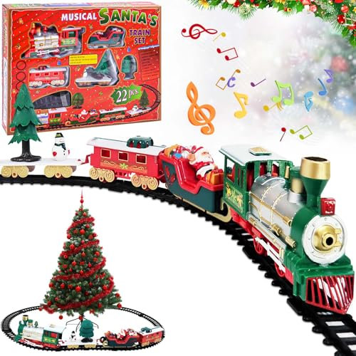 Shinybox Elektrischer Zug Set für Kinder, Weihnachtszug mit Licht, Geräuschen, Weihnachtszug um den Baum, Battery Operated Christmas Train Set, Weihnachtszug Sets für unter Dem Baum