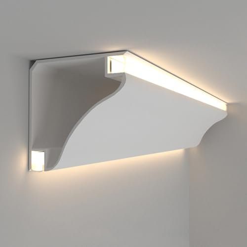 Corniche Plafond Plinthe Lumineuse LED, Profilés D'extrusion de Canal en Aluminium pour Éclairage Indirect de Plafond, Couloir, Chambre à Coucher, Salon (2m/6.6ft)