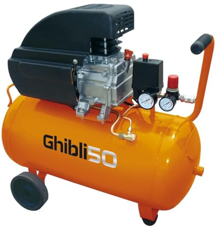 Compressore d’aria 50 lt carrellato, portatile, compatto, ad olio con manometro