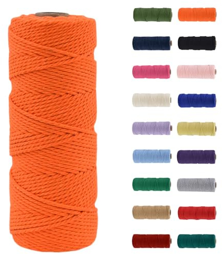 MORAINJAY Makramee Garn 2mm, Makramee Garn Orange, Makramee Baumwollgarn 2mmx100m, Baumwollkordel Natur, Baumwoll Bastelschnur für Basteln Stricken Boho Deko DIY Handwerk Wandbehang Wohnzimmer Balkon