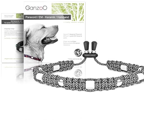 Ganzoo EM Keramik Hunde-Halsband/Paracord 550 Halsband mit Zier-Perlen und EM Tubes/EM Pipes/Größe XS 26-32 cm/Dog Collar/verstellbar mit Kordelstopper/Farbe Diamant Obsidian
