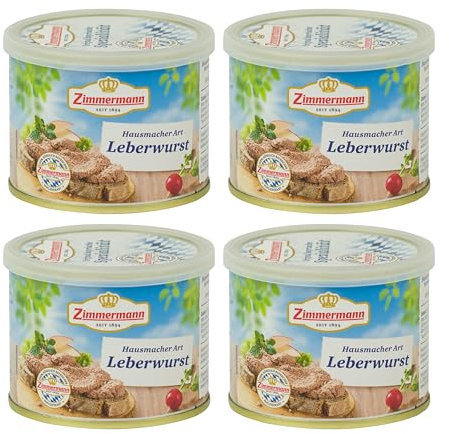 Food-United HAUSMACHER LEBERWURST GQB 4x200g Döschen | Qualitäts- und Herkunftssicherungsprogramm “Geprüfte-Qualität-Bayern” | Dosen-Wurst | bayerische Spezialität | von ZIMMERMANN