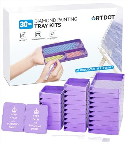 ARTDOT 30-Piece Stackable Diamond Art Tray Set for Adults, Interlocking Diamond Painting Accessories and Tools(Purple)