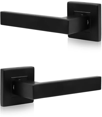 Probrico 1 Pack Passage Door Handles Matte Black Handles Lever On Square Rose,Door Handle Set for Internal Wooden Doors Ideal for Home and Office