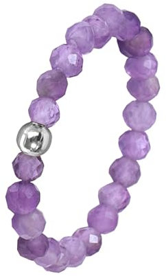 Hernin Naturstein Perlen Ringe Damen Elastisch Naturstein Stretch Ring Kristall Perlen Ring mit Silberperle Anti Stress Ringe Stapelbar Rings für Damen Mädchen (Flieder)