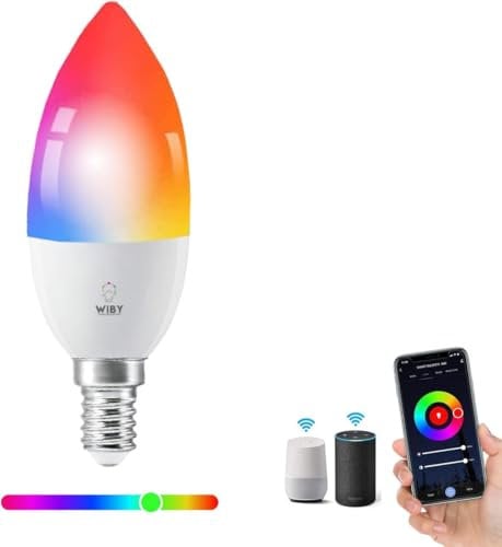 Wiby Lampadine smart Inteligente WiFi E14,Lampadina Alexa E14,C37,4.5W, RGB CCT2700K-6500K, 385Lumen,Compatibile con Alexa e Go0gle Home,APP,1 Pezzi