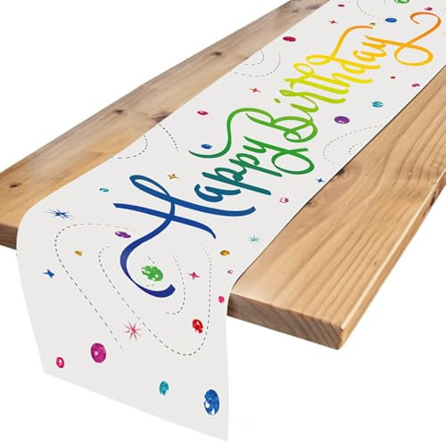 Tischläufer Geburtstag - Bunt Happy Birthday Tischdecke - Dekoration Gute Zum Geburtstag Tischläufer Tisch Geeignet für die Kinder Geburtstags Party Deko von Jungen und Mädchen（Weiß）