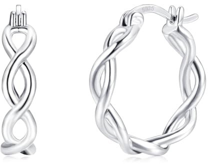 Cangall Creolen Silber 925 für Damen, 925 Sterling Silber Twisted Ohrringe Creolen, Hypoallergen 20mm Leichte Schlafen Knorpel Huggie Silberohrringe, Unendlichkeitszeichen Gedrehte Ohrringe Kreolen