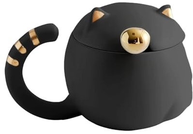 Suuwwn Tazza da Gatto Tazza da Caffè di Gatto Carino per cappuccino con Cucchiaio e Coperchio Regalo per gli Amanti dei Gatti
