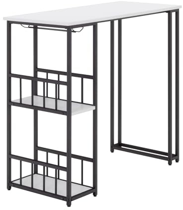 i-flair Bartisch Gavin 110x50x105 cm, Stehtisch, Weiß | 2 cm dicke hitzebeständige Tischplatte, kratzfest & pflegeleicht, 2 Ablagen, Glashalter, Stahlrahmen, Industriestil