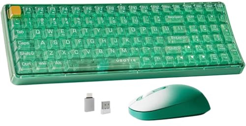DIWUCXCA Ubotie Wireless Keyboard and Mouse Combo Typewriter Pleine Taille avec pavé numérique Compatible avec PC d'ordinateur Portable(2.4Ghz Green)