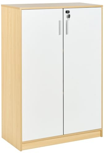 Beliani Armoire de Bureau à 2 Portes 117 cm Panneaux Particules de Bois Marron Clair et Blanc Zehna