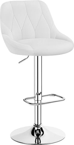 Yaheetech Sgabello Bar Alto Altezza Regolabile Cucina Design Moderno con Schienale Girevole Imbottito in Finta Pelle Poggiapiedi Metallo Bianco
