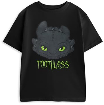 How To Train Your Dragon Toothless Boys Black Short Sleeved T-Shirt | Graphic Tee with Character Print | Kids Movie Merchandise for Casual Wear Merch