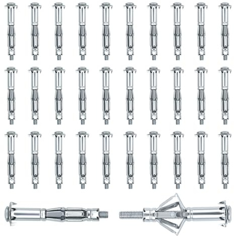 BEASAFY 30 Pièce Chevilles, M6 x 65 mm Fixations Murales Creuses, Chevilles à Expansion avec Vis, Galvanisées Cheville, Métalliques Fixations D'ancrage pour Mur Creux