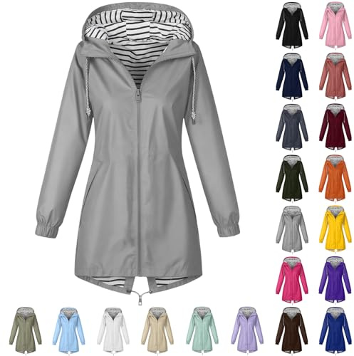 ZWDC Damen Regenjacke Kapuzenjacke Frauen Leichte Jacke mit Kapuze Taschen Outdoorjacke Windbreaker Übergangsmantel Funktionsjacke für Alltag Reisen Wandern Trekking