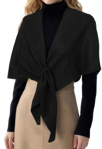RIIQIICHY Women Black Pashmina Shawl Wrap Triangle Scarf Cardigan Poncho Cape