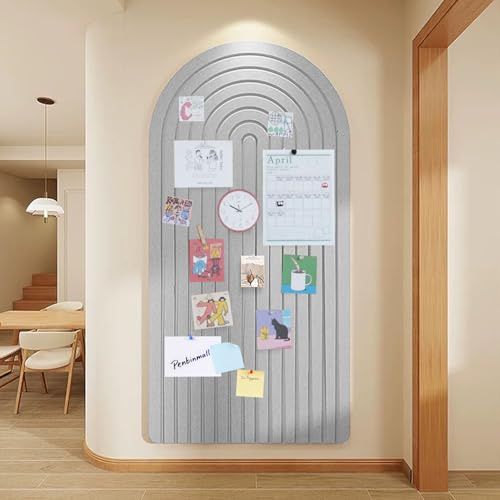 Große Filz Pinnwand 120 x 60 Filzboard - Runde Ränder dekorative Pinnwand Selbstklebend, Korkbrett-Alternative für die Wand, faltbares Bilderbrett Vision Board mit 30 Pinnadeln,Helles Grau