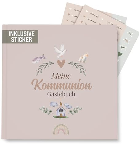 colortouch Gästebuch Kommunion mit Sticker, Kommunionsbuch zum Ausfüllen, 70 Seiten zum Selbstgestalten, Kommunionsgeschenk & Erinnerungsalbum für die Kommunionfeier, Hochwertiger Hardcover