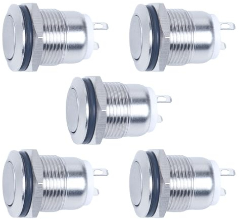 Larcele 12mm Impermeable Momentáneo Pulsador Empujar Botón Mini Pulsador Metal 5 Piezas JSANKG-01 (Cabeza Plana)