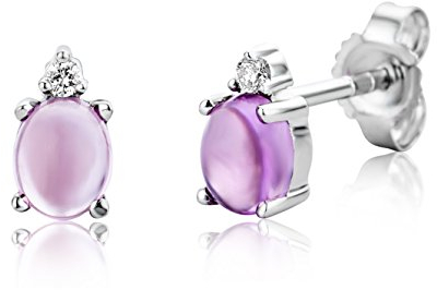 Miore Ohrringe Damen Weißgold 9 Karat / 375 Gold Ohrstecker Amethyst mit Diamant Brillianten