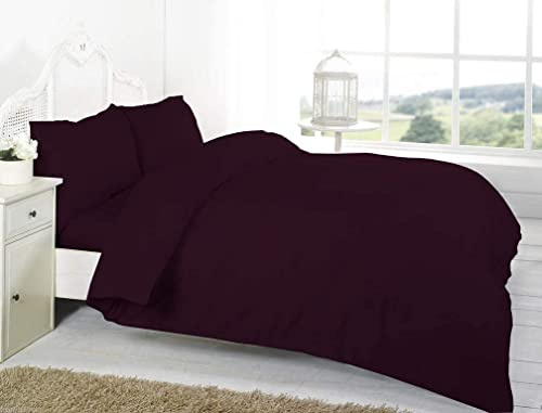 R&Z Plain Dyed Percale Polycotton Duvet Cover & 1 Pillow Case Bed Set (Plum/Berry, Single)