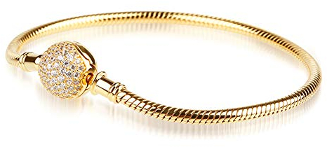 Gnoce Sterling Silber Basic Charm Armband Zierlicher Armreif mit Kristallrand Verschluss Armbänder Damen DIY Schlangenkette 18K Rosegold plattiert Liebenswerte Geschenke für Sie (Gold, 18)