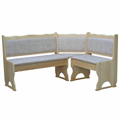 k koma Eckbank Kiefer Lackiert mit Polsterung MASSIVHOLZ ÖKOLEDER BEIGE II (120 x 120)