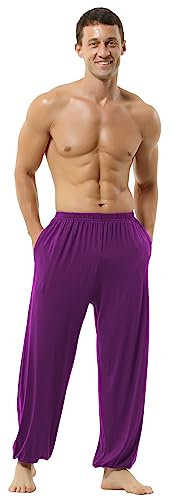 HOEREV Uomo Donna Super Soft Yoga Pantaloni Taiji Lounge Pant, Viola, S