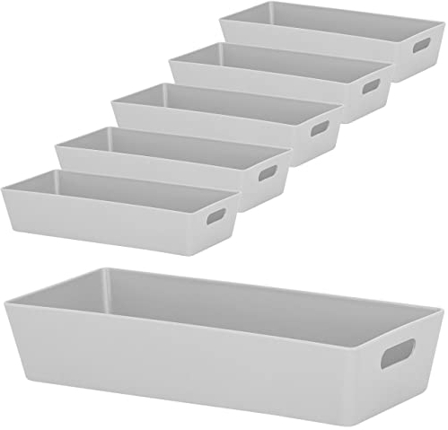 6x Ordnungsboxen - 5 cm hoch - GRAU - 25x11x5cm - 1 Liter - Ordnungskorb - Schubladenorganizer Schublade - Organizerbox - Ordnungssystem Kunststoff - Aufbewahrung Bad Korb Schrank Schreibtisch Kiste