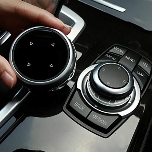 Auto Multimedia Knob Cover Ersatz für BMW F10 F20 F30 7-Tasten idrive,Schwarz/Silber Auto Multimedia Control Knopf Abdeckung Zierleiste für 1er 3er 5er 7er(Pfeilmuster)