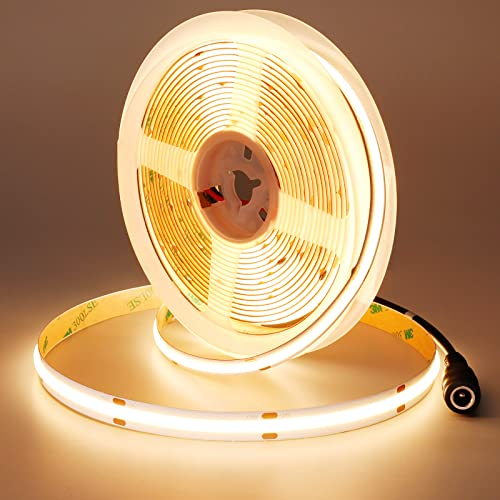 JOYLIT 24V COB LED Streifen 5M 3000K Warmweiß 480LEDs/M IP20, CE UL ProLED 18W/M 9510LM Sehr Hell CRI 95+ LED Strip, Ohne Punkte Dimmbar LED Band für Gewerbe, Haushalt (Netzteil Nicht Enthalten)