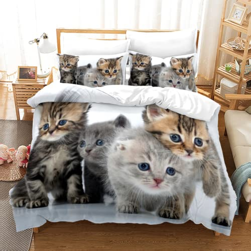 SHOMEY Bettwäsche 155x220 Katze Bettbezug Weiche Atmungsaktive Hypoallergen Bettwasche Set und 2 Kissenbezug 80x80 cm mit Reißverschluss