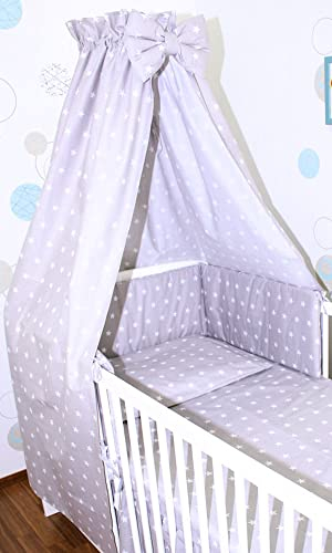 Primawela Babybett Himmel Vollstoff - Sternchen auf Grau - für Baby Bett Vollstoffhimmel Baumwolle