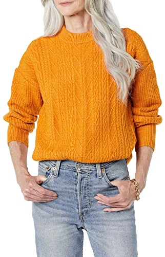 Amazon Essentials Women's Soft-Touch Modern Cable Crewneck Sweater (Available in Plus Size), Orange, XXL