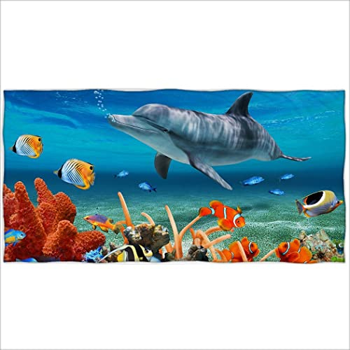Zomer Strandtuch 70x140cm,Bedrucktes Mikrofaser Badetuch-Meeresgrund Koralle Delfin