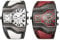 JewelryWe 2pcs Herrenuhren Analog Quarz Zwei Zeitzonen Armbanduhr Weiß/Rot Breit Leder Armband Sportuhr Männer Uhren mit Digital Zifferblatt Geschenk