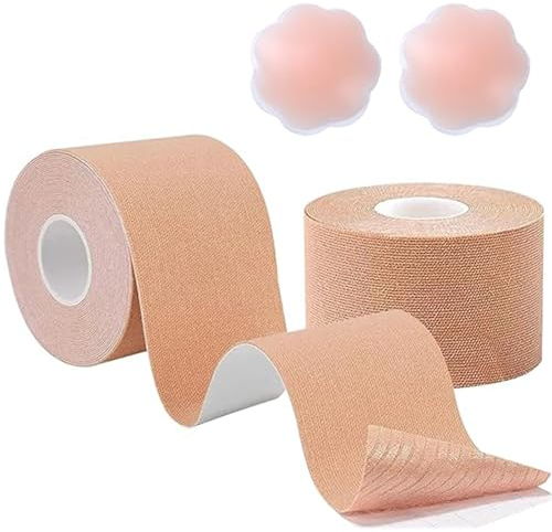 Bruststraffungsband, Unsichtbarer Busen Tape, Selbstklebendes,Klebe BH Push Up Set,mit 1 Paar Brustwarzenabdeckung aus Silikon, für Abendkleider,Hochzeitskleid A-H Cup